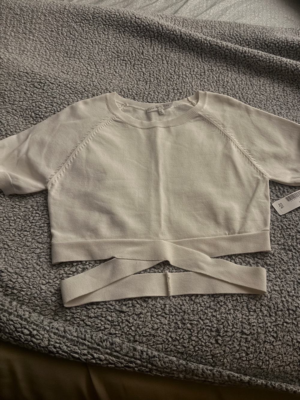Endless Rose White Ribbed-Neck Knit Top size L